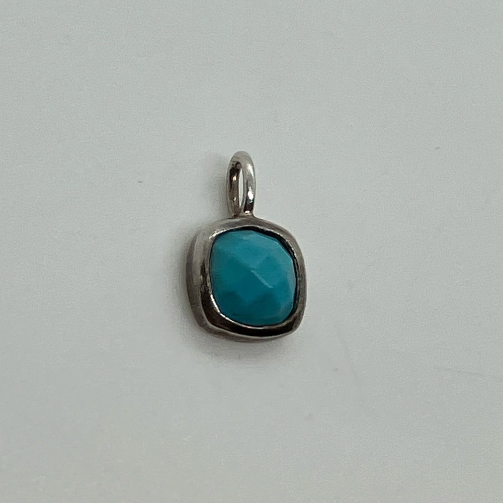 Vtg 925 Sterling Silver Square Turquoise Mini Pendant
